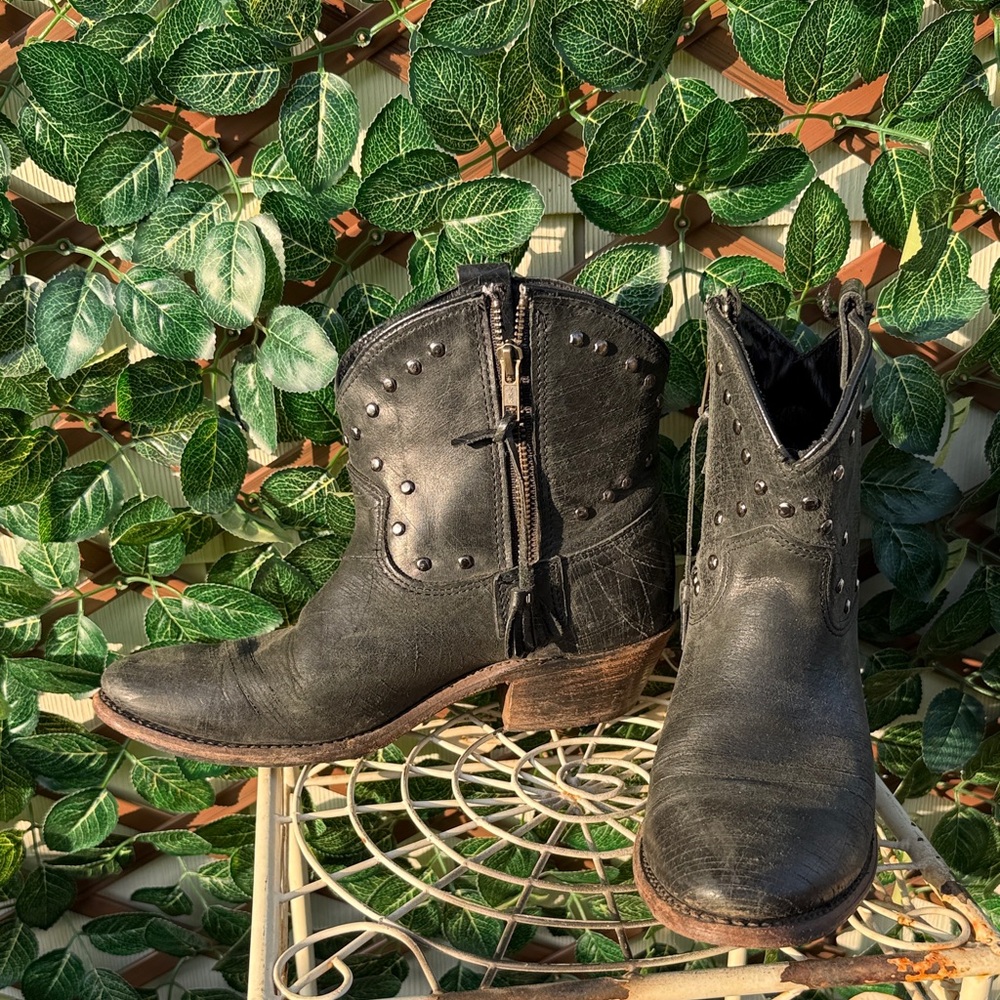 Studded Black Leather Ankle Boots